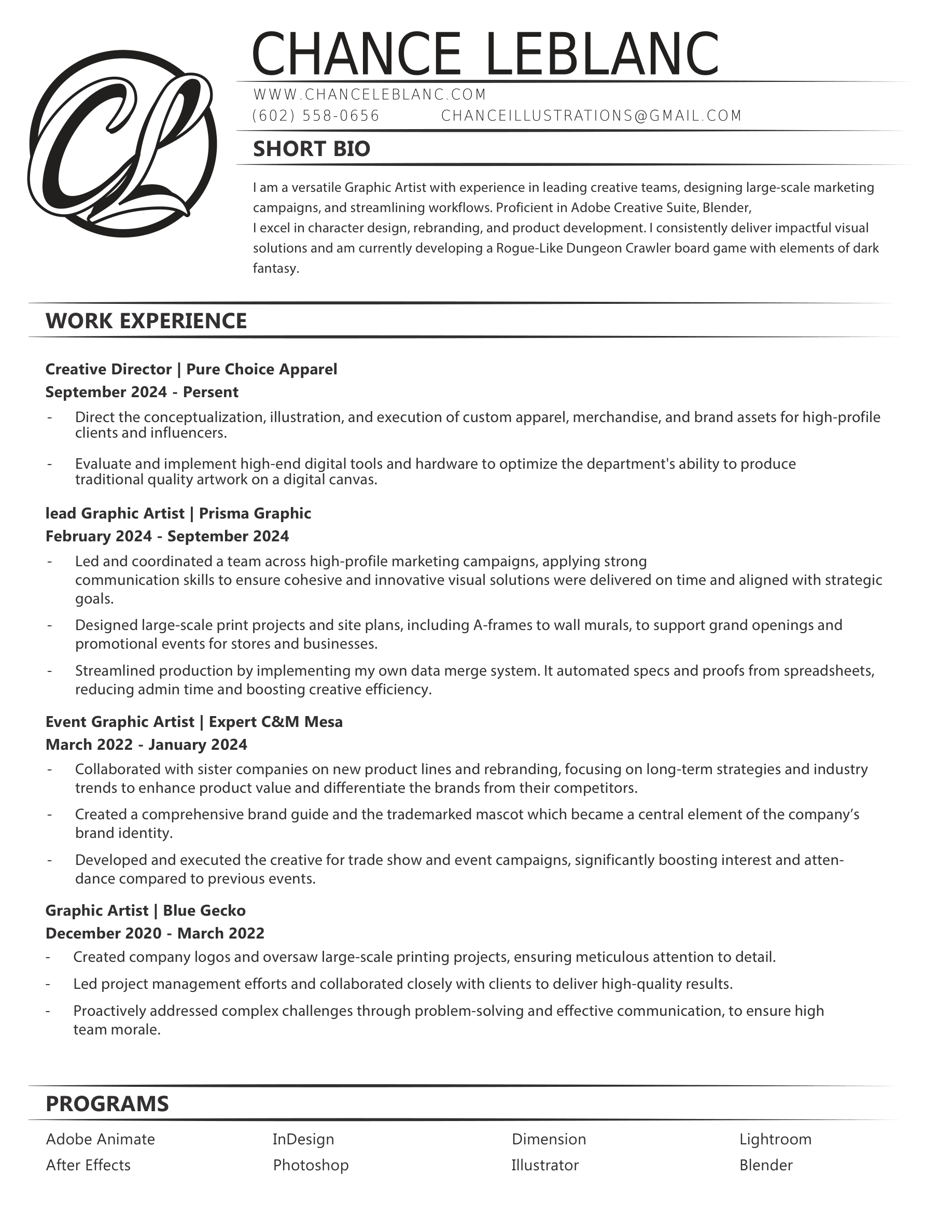 Chance LeBlanc's resume